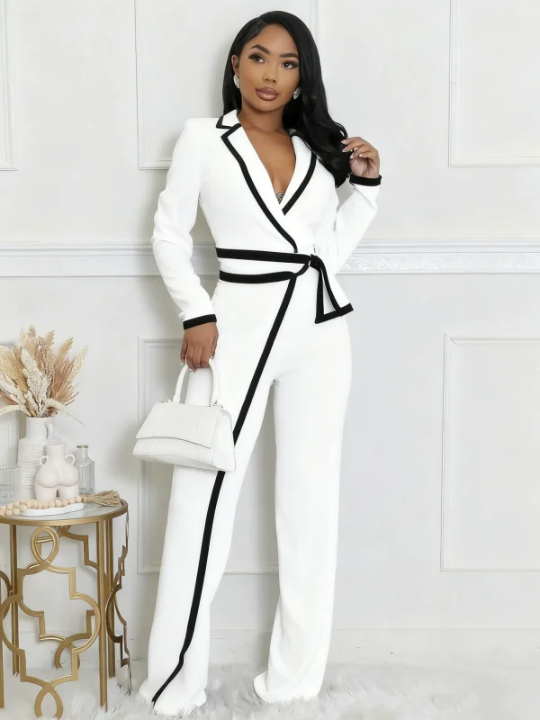 Color Block Tie Up Long Sleeve Jumpsuit SFY-2794