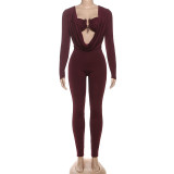Solid Color Wrap Chest Long Sleeve Jumpsuit XEF-K25Q77505