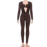 Solid Color Wrap Chest Long Sleeve Jumpsuit XEF-K25Q77505