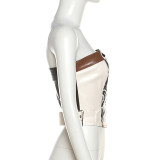 Color Block Wrap Chest Slim Tops XEF-K23L31173