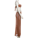 See Through Tie Up Tops Long Skirt 2 Piece Set XEF-K24S44749
