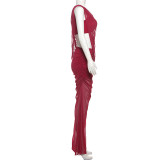 Slash Neck Sleeveless Two Piece Skirts Set XEF-K24S61458