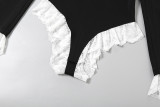 V Neck Lace Patchwork Long Sleeve Bodysuit XEF-K24K52760