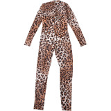 Mesh Leopard Print Long Sleeve Jumpsuit XEF-K25Q66048