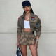 Fashion Print Long Sleeve Coat Two Piece Skirts Set XEF-K24S56521