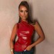 Sleeveless Slash Shoulder PU Leather Tops GPBY-ST252