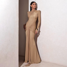 Long Sleeve Solid Color Maxi Dress XEF-K25D78502