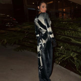 Long Sleeve Print Slim Maxi Dress XEF-K25D76745