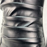 Slash Shoulder Leather Tight Split Midi Dress GPBY-17136