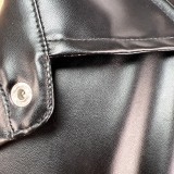 Long Sleeve Pleated Leather Mini Dress GPBY-DS171