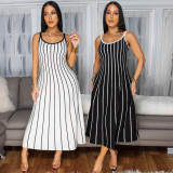 Stripe Patchwork Loose Backless Midi Dress SFY-629