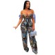 Plus Size Print Tie Up Drawstring Two Piece Pants Suit NY-3296