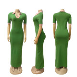 Lapel Short Sleeve Slim Maxi Dress SFY-628