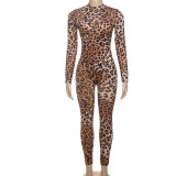 Mesh Leopard Print Long Sleeve Jumpsuit XEF-K25Q66048