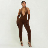 Halterneck Tie Up Backless Slim Jumpsuit MXBF-J25JP466
