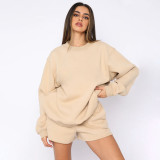 Solid Color Long Sleeve Sweatshirt Short Suit SSNF-211256
