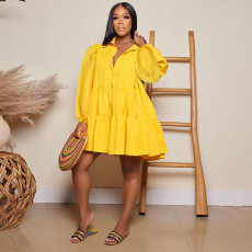 Plus Size Long Sleeve Solid Color Shirt Dress GTYZ-7474