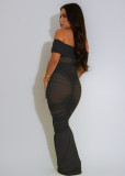 Mesh Ruched Off Shoulder Maxi Dress GTYZ-7555