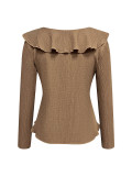 Ruffles V Neck Long Sleeve Tops GZJF-2655