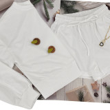Solid Color Long Sleeve Sweatshirt Two Piece Shorts Set SSNF-211129