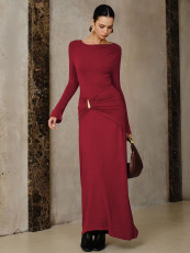 Long Sleeve Solid Color Slim Maxi Dress GZJF-10205