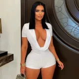 Deep V Neck Shorts Sleeve Romper GDSF-D25RP581