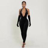 Halterneck Tie Up Backless Slim Jumpsuit MXBF-J25JP466