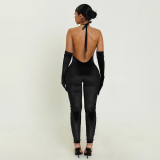 Halterneck Tie Up Backless Slim Jumpsuit MXBF-J25JP466