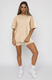 Short Sleeve Solid Color Two Piece Shorts Set SSNF-211051