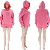 Solid Thickened Fleece Hooded Sweatshirt Shorts Set SSNF-211254