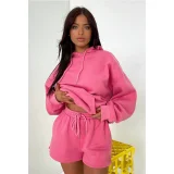 Solid Thickened Fleece Hooded Sweatshirt Shorts Set SSNF-211254