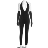 Halterneck Tie Up Backless Slim Jumpsuit MXBF-J25JP466