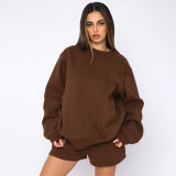 Solid Color Long Sleeve Sweatshirt Short Suit SSNF-211256