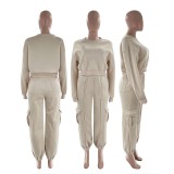 O Neck Solid Color Sweatshirt Loose Pants Set SSNF-211471