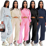 O Neck Solid Color Sweatshirt Loose Pants Set SSNF-211471