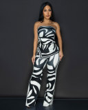 Print Wrap Chest Loose Two Piece Pants Set GTYZ-7496