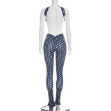 Polka Dot Print Wrap Chest Top Two Piece Pants Set GDSF-D25ST573