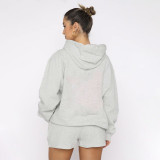 Solid Color Hooded Sweatshirt Two Piece Shorts Set SSNF-211280