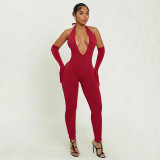 Halterneck Tie Up Backless Slim Jumpsuit MXBF-J25JP466