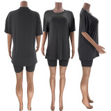 Short Sleeve Solid Color Two Piece Shorts Set SSNF-211051