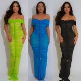 Mesh Ruched Off Shoulder Maxi Dress GTYZ-7555
