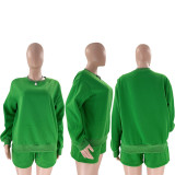Solid Color Long Sleeve Sweatshirt Short Suit SSNF-211256