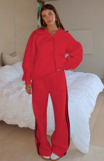 Solid Color Zipper Hooded Coat Pants Suit SSNF-211513