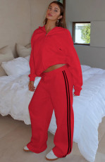 Solid Color Zipper Hooded Coat Pants Suit SSNF-211513