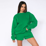 Solid Color Long Sleeve Sweatshirt Short Suit SSNF-211256