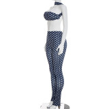 Polka Dot Print Wrap Chest Top Two Piece Pants Set GDSF-D25ST573