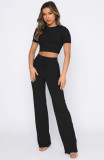 Short Sleeve Solid Color Loose Two Piece Pants Set SSNF-211071