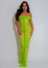 Mesh Ruched Off Shoulder Maxi Dress GTYZ-7555