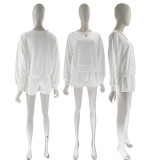 Solid Color Long Sleeve Sweatshirt Two Piece Shorts Set SSNF-211129