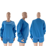 Solid Color Long Sleeve Sweatshirt Short Suit SSNF-211256